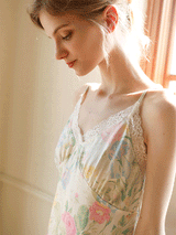 Satin Floral Lace Spaghetti Strap Nightgown
