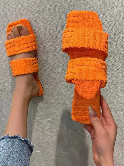 Square Toe Double Band Slide Slippers