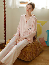 V Neck Stripe Pajamas Set