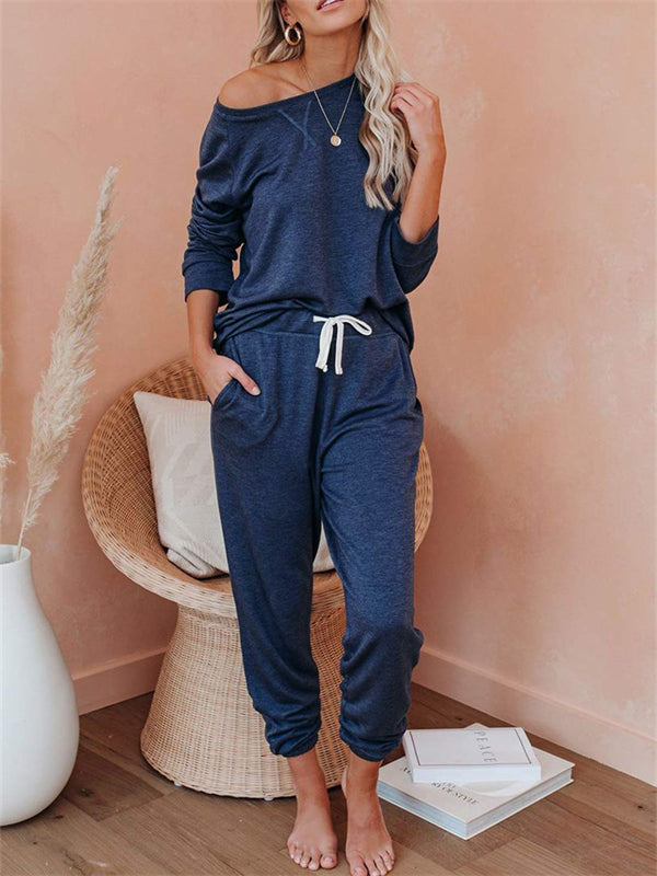 Pullover Solid Sweatsuit Lounge Set - Kafiloe