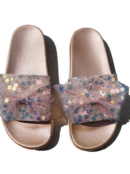 Lace Sequins Bowknot Slippers