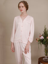 Solid Color Puff Sleeve Pajama Set