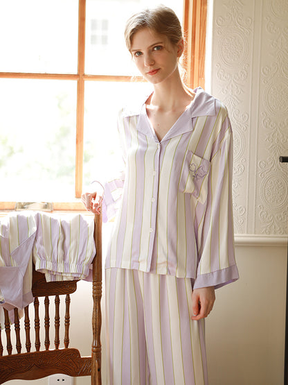 Striped Print Cotton Pajama Set