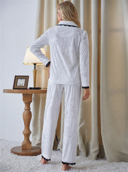 Contrast Piping Home Pajama Set