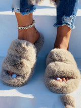 Two Bands Furry Slippers