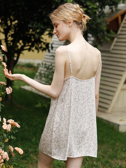 Floral Print Lace Stitching Nightdress
