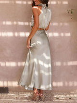 Sleeveless Satin Ctop Top Maxi Skirt Dress