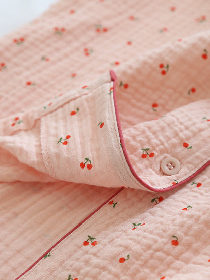 Small Cherry Print Cotton Pajama Set