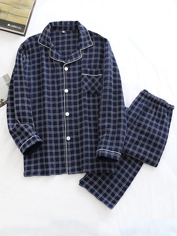 Cotton Plaid Couple Pajama Set - Kafiloe