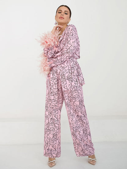 Textured-Print Feather Loose-Fitting Loungewear
