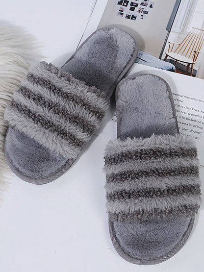 Soft Bottom Stripe Fleece Home Slippers