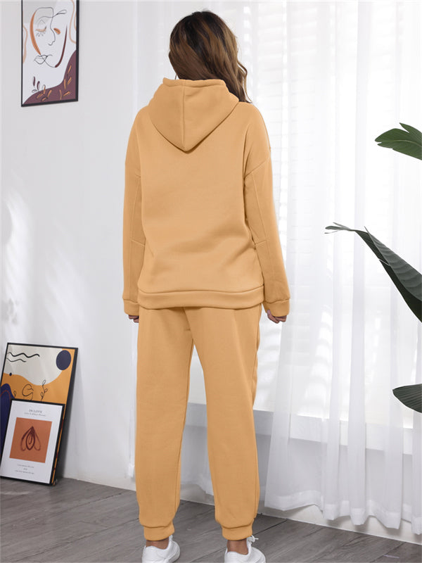 Casual Fleece Home Outfits Hooded Sweatshirt Set - Kafiloe