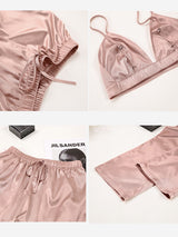 3Pcs Silk Satin Shirt Tank Top Long Pants Pajamas