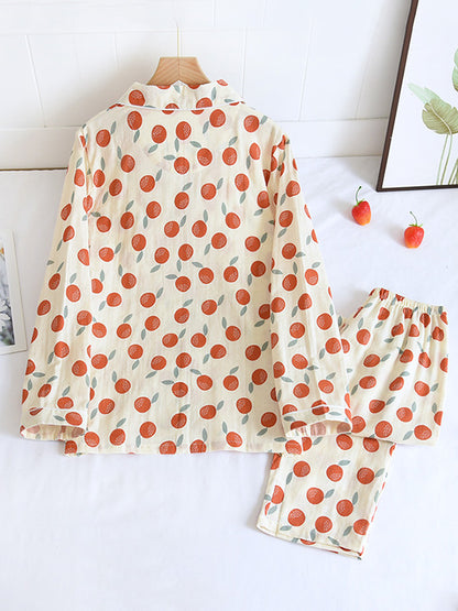 Small Oranges Print Cotton Pajama Set