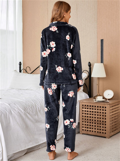 Floral Print Flannel Pajama Set