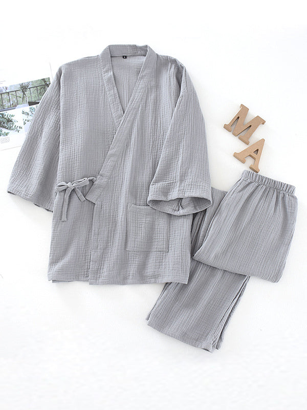 Belted Robe Pants Cotton Pajamas