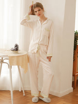 Contrast Color Pocket Cotton Pajama Set