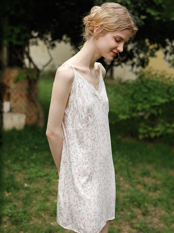 Floral Print Lace Stitching Nightdress
