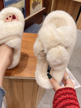 Single Buckle Furry Slippers