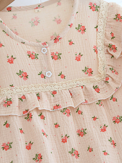 Floral Lace Stitching Pajama Set