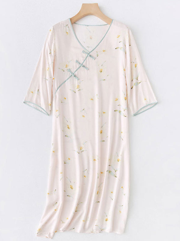 Casual Flower Print Cotton Nightdress - Kafiloe