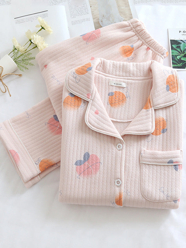 Peach Print Thick Cotton Pajama Set