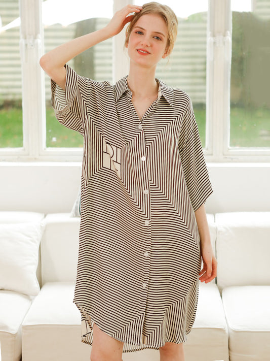 Striped Print Lounge Shirt Nightdress