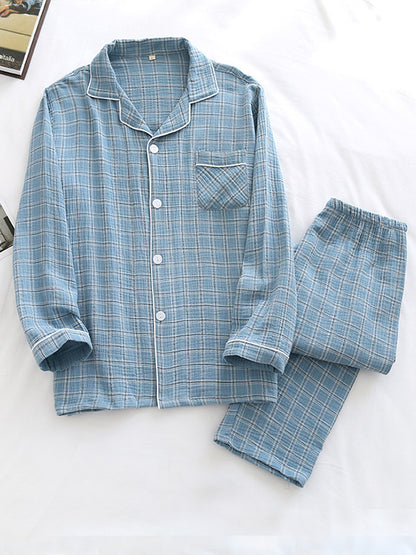Cotton Plaid Couple Pajama Set - Kafiloe