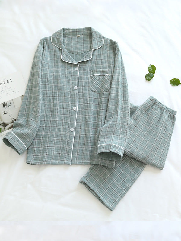 Cotton Plaid Couple Pajama Set - Kafiloe