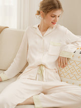 Contrast Color Pocket Cotton Pajama Set