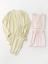 Solid Color Puff Sleeve Pajama Set