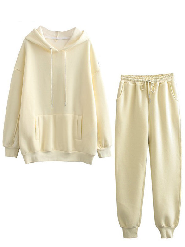Casual Fleece Home Outfits Hooded Sweatshirt Set - Kafiloe