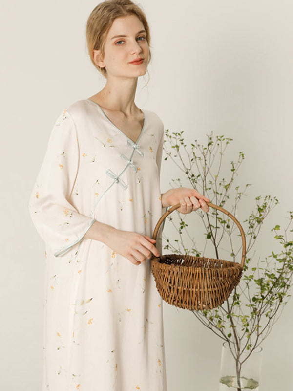 Casual Flower Print Cotton Nightdress - Kafiloe