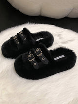 Pantuflas de pelo con doble hebilla