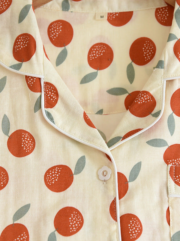 Small Oranges Print Cotton Pajama Set