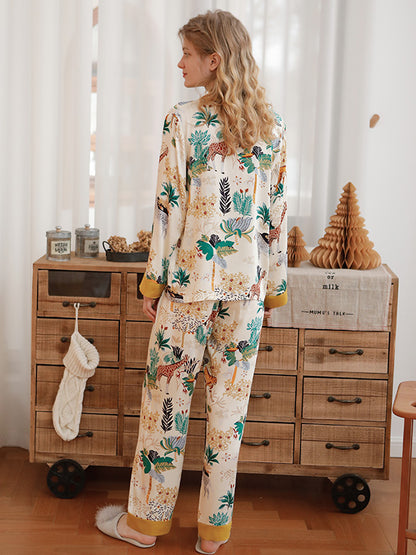 Contrast Color Print Pajama Set