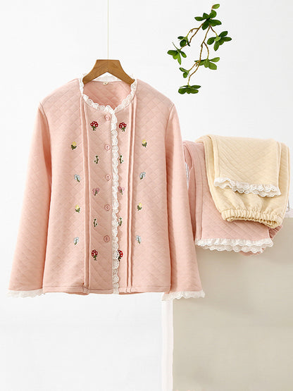Lace Floral Warm Pajama Set