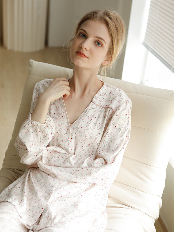 Flower Print Button Cotton Pajama