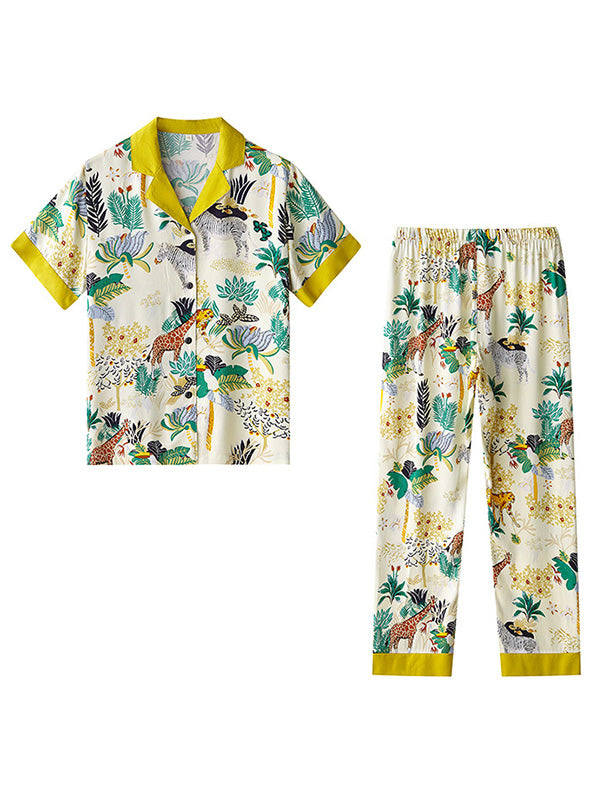 Contrast Color Print Pajama Set