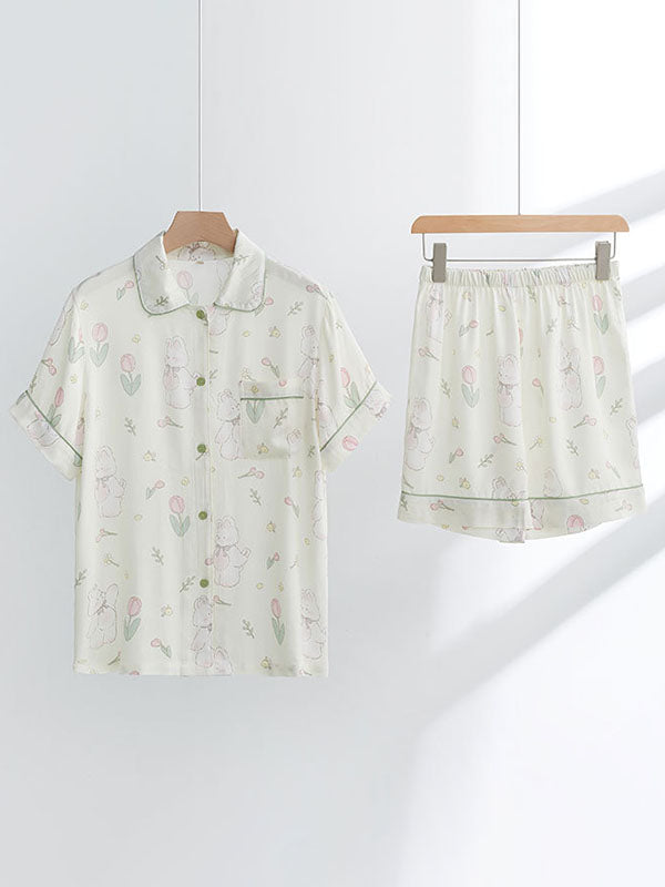 Cute Rabbit Print Shirt Pajamas Set