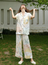 Print Button Cotton Pajama Set - Kafiloe