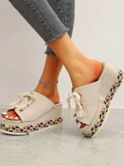 Strap Round Wedges Slippers