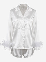 2Pcs Long Sleeve Silk Satin Button Collar Pajamas