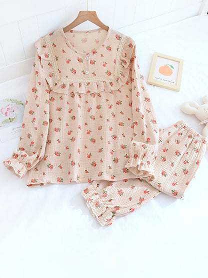 Cute Floral Print Pajamas Set