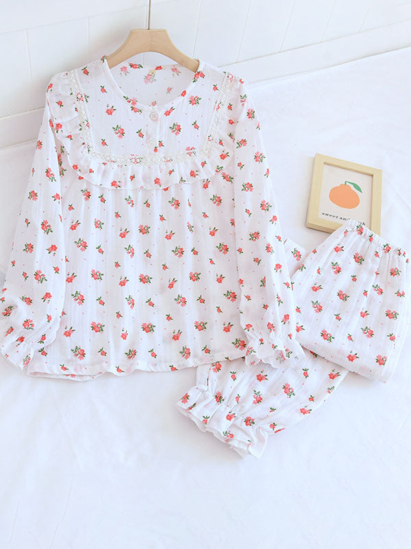 Cute Floral Print Pajamas Set