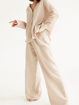 2Pcs Cotton V Neck Long Sleeve Loungewear
