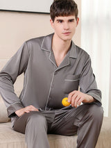 Satin Solid Mens Shirt Pajamas Set
