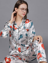 Satin Pocket Print Shirt Pajamas Set