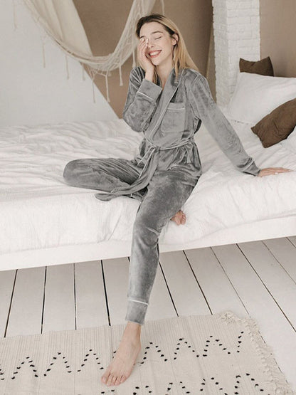 2Pcs Cardigan Velvet Thicken Pajamas