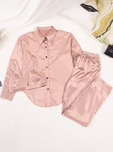 3Pcs Silk Satin Shirt Tank Top Long Pants Pajamas